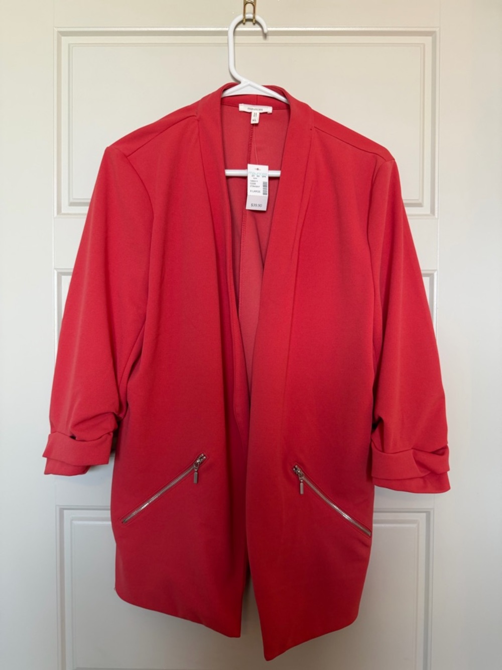 Maurices Coral-Red Open-Front Blazer with Zip Pockets